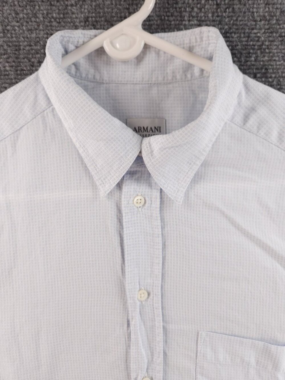 Armani 15.75 Button-Down Check Blue Cotton Designer Men Pocket Long Sleeve Shirt